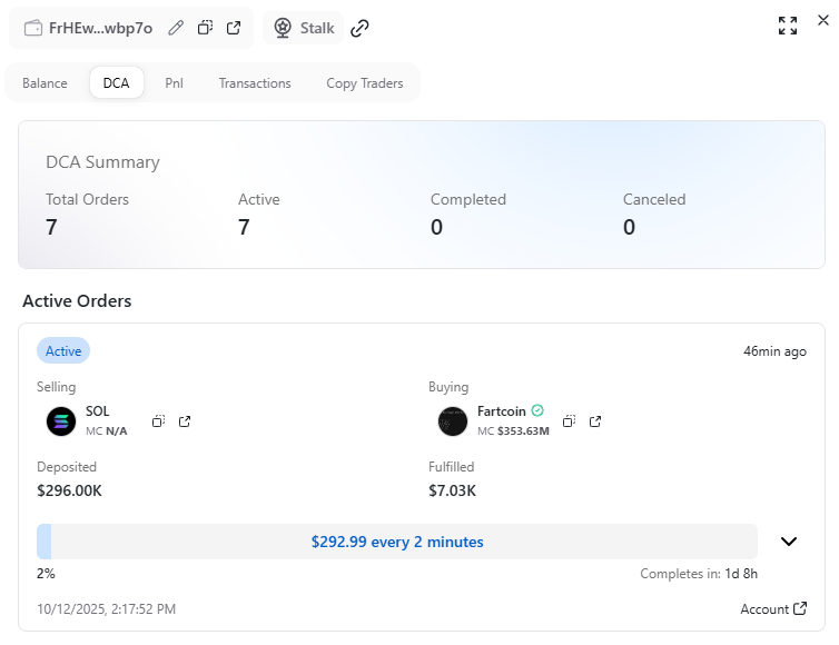 A wallet is buying $296K worth of $FARTCOIN

Buying details: Buying $292.99 every 2 minutes

Wallet: FrHEw1gdYNcdSvey4QmtBZHPQWVxpKMqdVPoQZNwbp7o