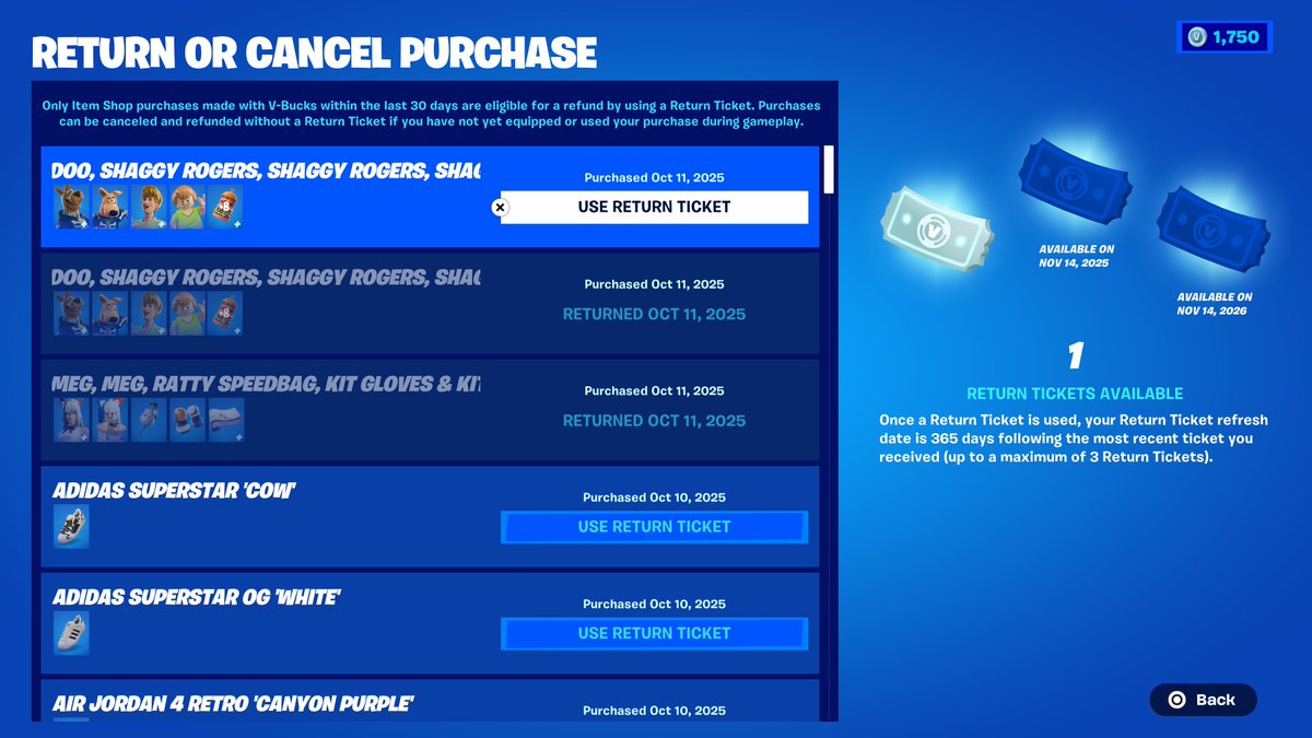 FORTNITE FREE REFUND TICKET!

Some players started getting a free refund ticket October 10 as you get a free ticket every 365 days, I won’t get mine until November 14!

USE CODE ‘FNLK’ #ad