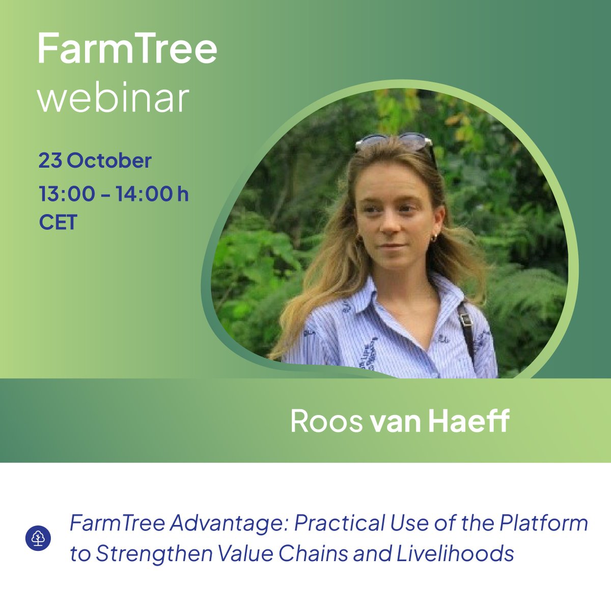 👩‍🌾 Join the #FarmTree &amp; #ReForest webinar with Roos van Haeff!

Learn how #DigitalTools can design resilient #Agroforestry systems, simulate long-term impacts, and strengthen #ValueChains.

📅 23 Oct | 🕐 13:00–14:00 CET

🔗agroreforest.eu/event/farmtree…

#Agroecology #Innovation