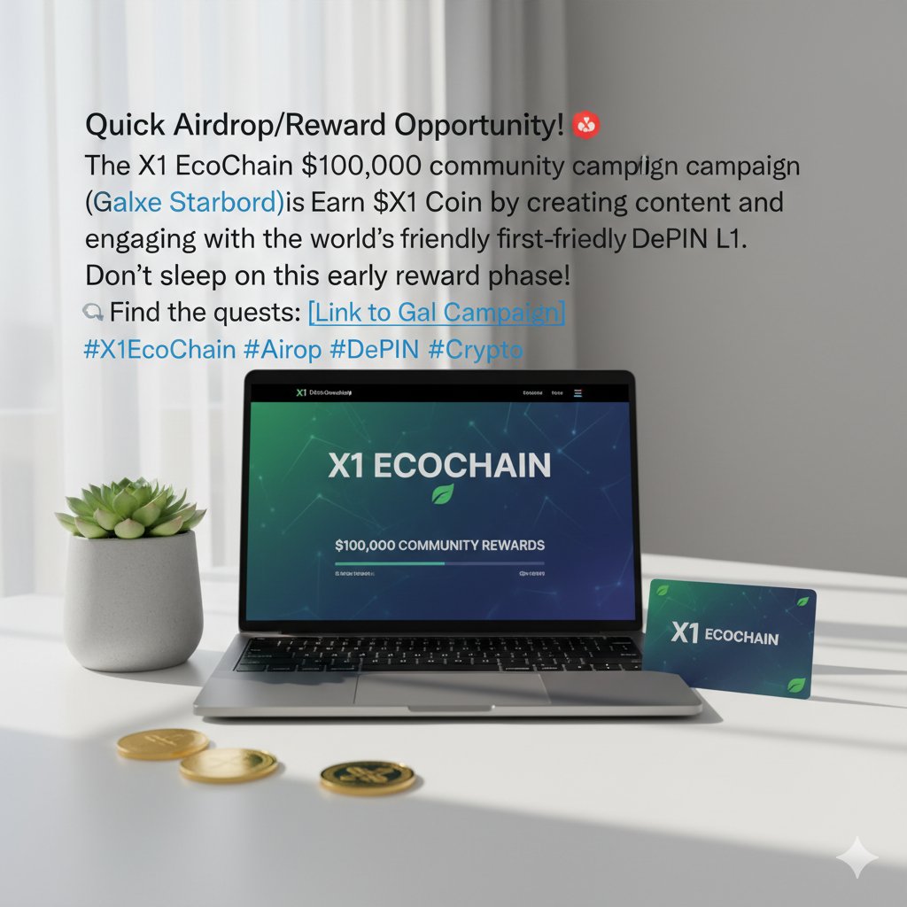 sachin_web3's tweet image. Quick Airdrop/Reward Opportunity! 🚨
The X1 EcoChain $100,000 community campaign (Galxe Starboard) is live! Earn $X1 Coin by creating content and engaging with the world&apos;s first eco-friendly DePIN L1.
don&apos;t sleep on this early reward phase!
#X1EcoChain #Airdrop #DePIN #Crypto