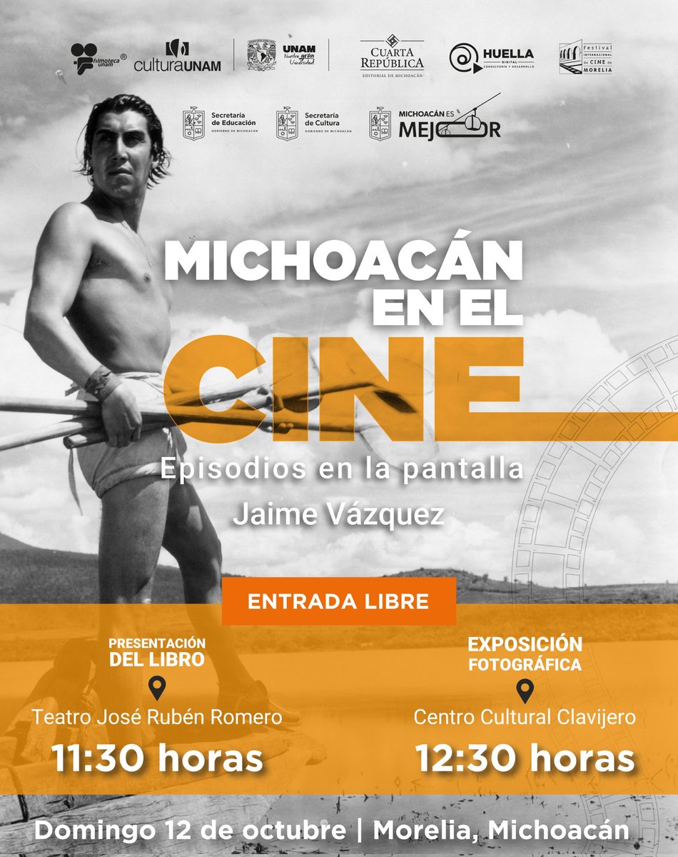 ✨¿Andas en el <a href="/FICM/">Morelia Film Fest</a>? Nos vemos en unas horas para la presentación del libro "Michoacán en el cine. Episodios en la pantalla"📚, de <a href="/vazquezgjaime/">Jaime Vázquez</a> y con fotografías del acervo de #FilmotecaUNAM.

📍Teatro José Rubén Romero, Morelia | 11:30h
#FICM2025