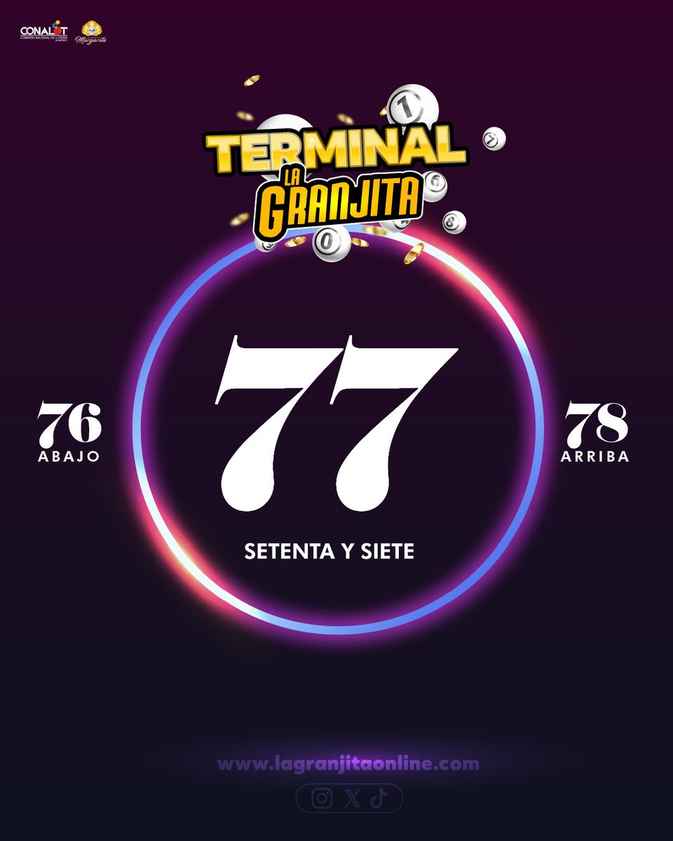 lagranjitaofic's tweet image. 12-10-2025
10:05:00 am
GANADOR #77
#terminalGranjita #sorteos #loteria #loteriainternacionaldemargarita