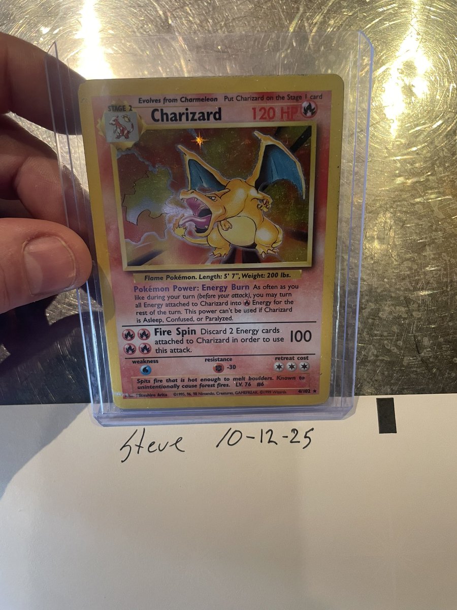 Stevo_12's tweet photo. Any Pokémon Collectors out there?

Looking to sell my 1999 Charizard card. I’ve had this for a long time but really don’t need it anymore. 

Pretty rare card. 

Retweets much appreciated https://t.co/y9R7b7CEiR