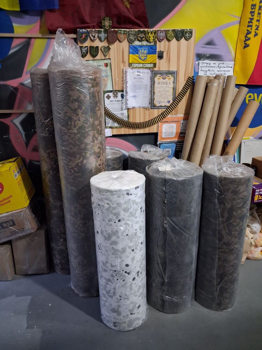 Rootdar's tweet image. #Rootdaports
‼️ Spunbond fabrics for camouflage nets arrived to camo makers in Kyiv!! 🥳
So many camo nets will be made, friends!!!

The "dirty snow" spunbond is our fave from now on!
💙💛
We are very grateful to each of you for your help! 
Thank you so very much for supporting