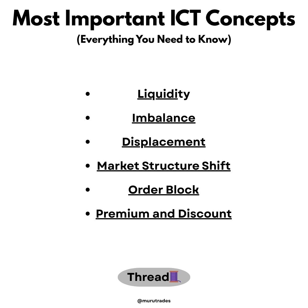 Most traders know entries, but not why price moves.

Here are the 6 most important ICT concepts simplified.

Understand these and you’ll finally see how the market really works.

Thread🧵
