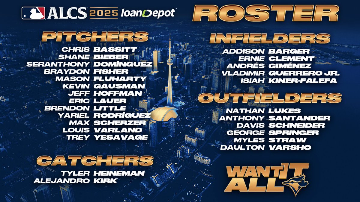 BlueJays's tweet image. OFFICIAL: Presenting our ALCS roster! #WANTITALL
