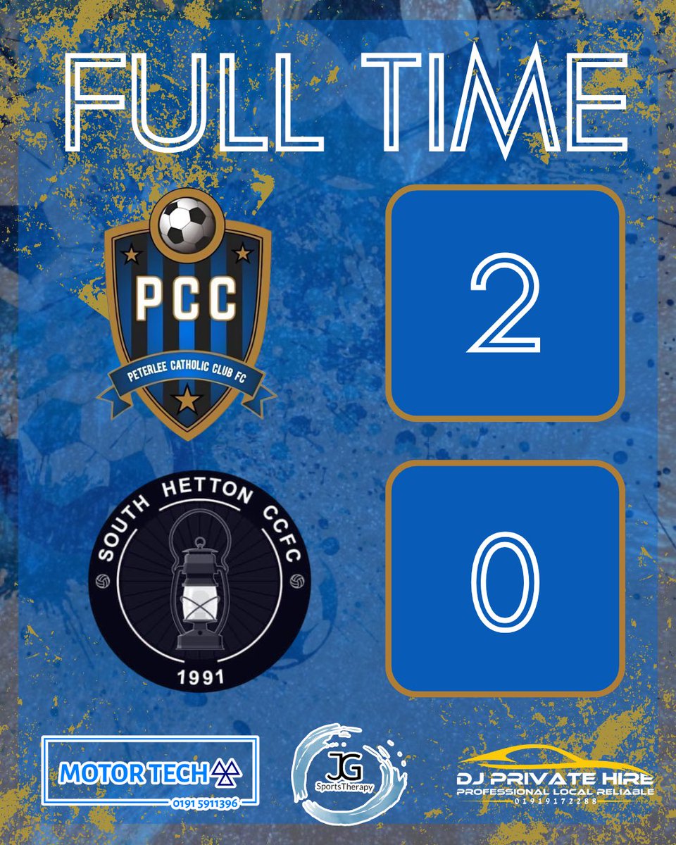FT: PCC 2-0 South Hetton CC

Brilliant performance this morning big 3 points on the board.

Curtis Richardson⚽️⚽️

MOTM: Connor Jackson ⭐️

#PCC🔵