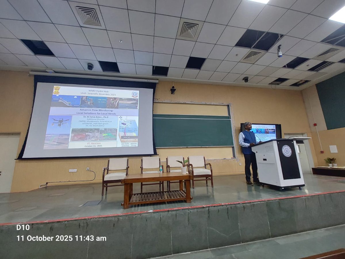 cwprspune's tweet image. Additional Director, CWPRS presented  Local solutions for local needs in the WMO international IAHS scientific Assembly 2025 at IIT Roorkeeon 11.10.2025. He also had discussion with Prof M.L. Sharma, Head ICED along with S.P Mathuria,(1/2)
@DoWRRDGR_MoJS