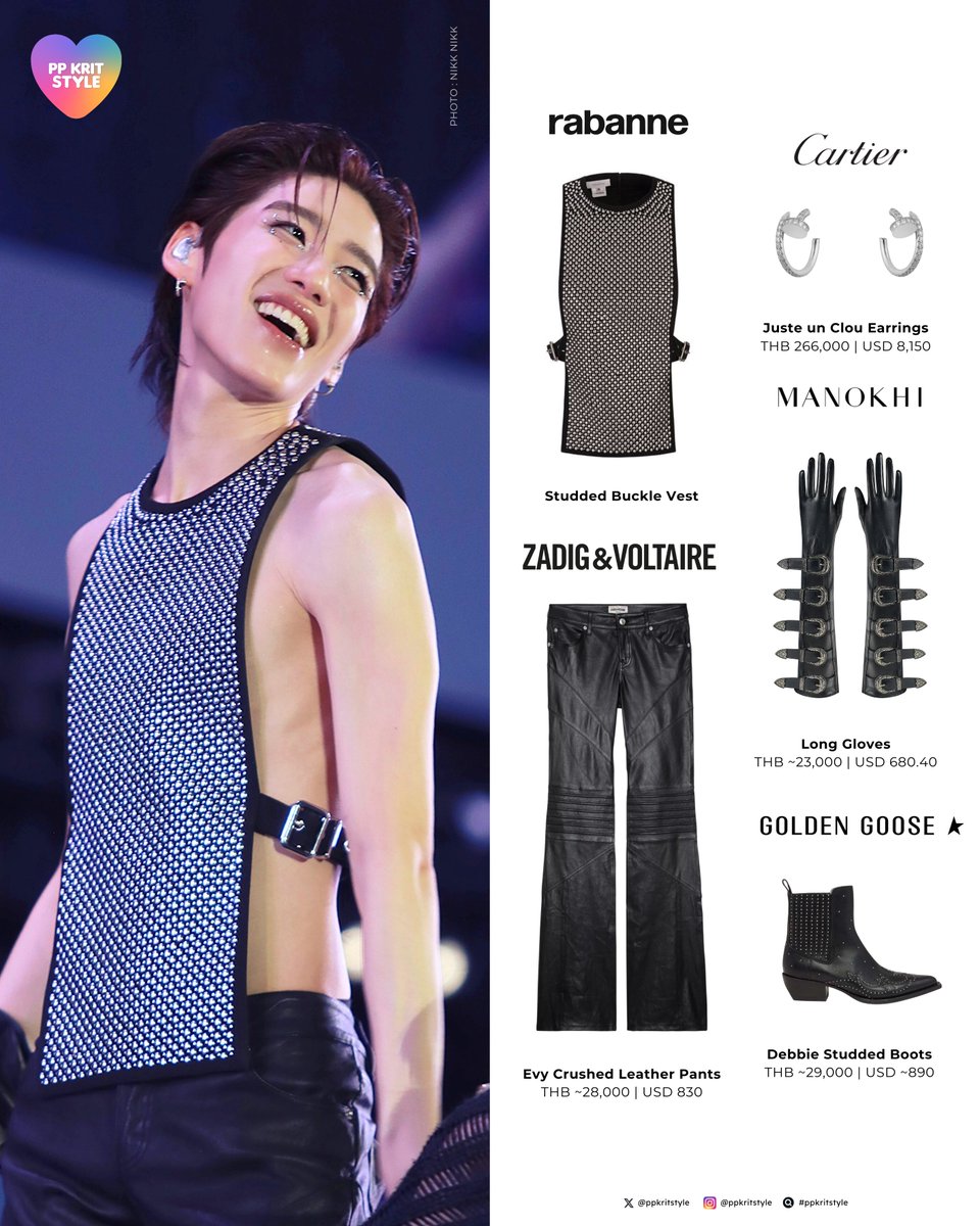 〰️ <a href="/ppkritt/">ppkrit</a> at #NOWFEST_BKKD2

#Rabanne Studded Buckle Vest
#Cartier Juste un Clou Earrings
#ZadigVoltaire Evy Crushed Leather Pants
#Manokhi Long Gloves
#GoldenGoose Debbie Studded Boots

PP KRIT HITS NOW FEST
#NOWFESTXPPKrit #PPKritt