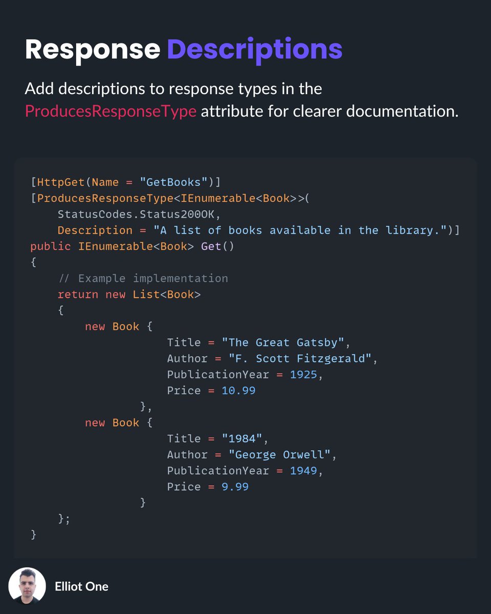 elliot1one's tweet image. .NET 10+ now fully supports OpenAPI 3.1:

✅JSON Schema 2020-12 
✅Nullable types improved
✅YAML docs generation
✅Richer response descriptions

API docs just got smarter. 

Have you tried this yet? 
Let me know in the comments.

#dotnet #openapi #api