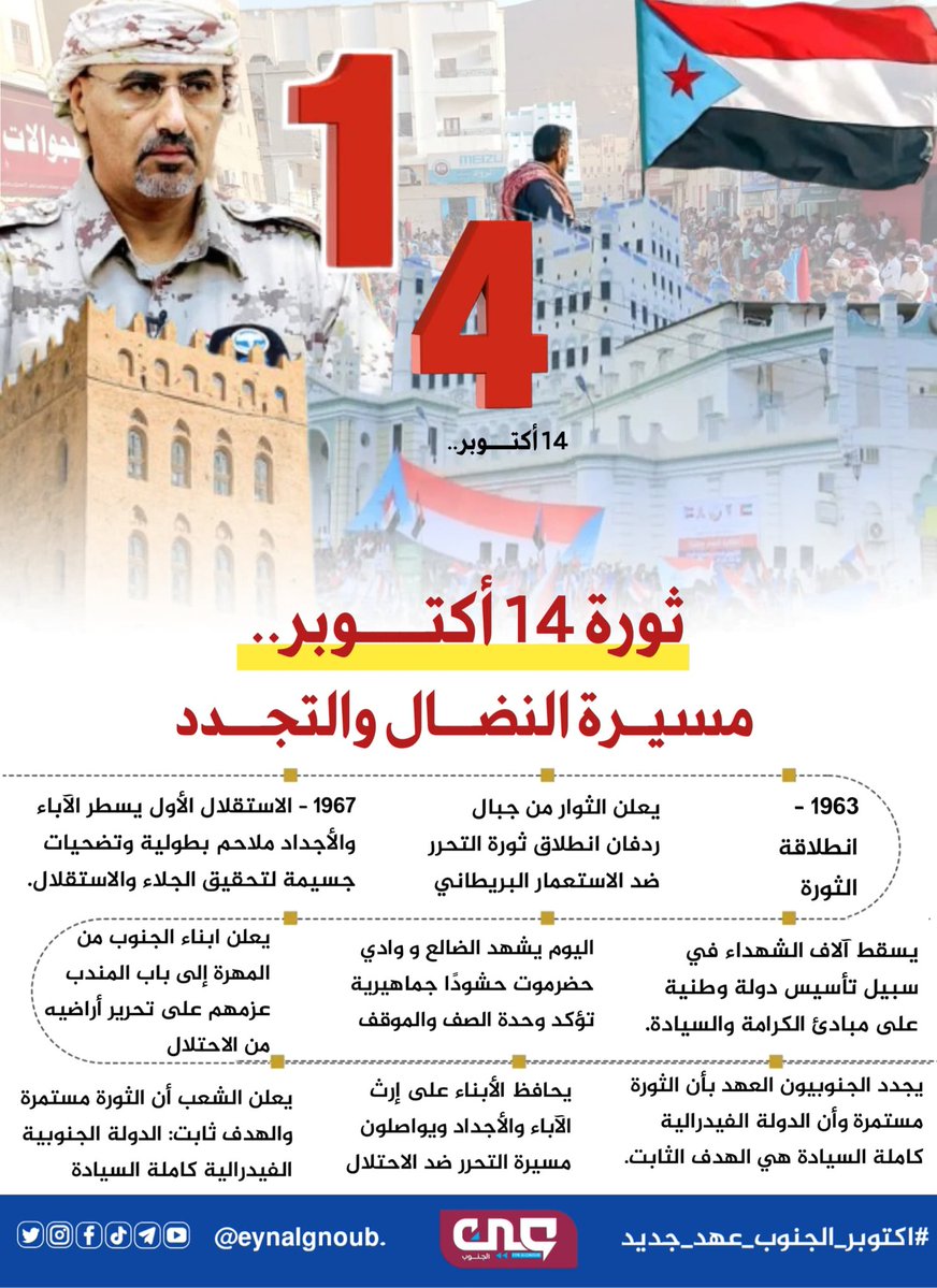 الانتماء الوطني ليس شعاراً نرفعه، بل هوية نعتز بها وتاريخ نحمله في قلوبنا. إنه ذلك الحب الفطري لأرض الجنوب الذي يجمعنا جميعاً تحت راية واحدة، راية الدولة الجنوبية العادلة. 
#اكتوبر_الجنوب_عهد_جديد