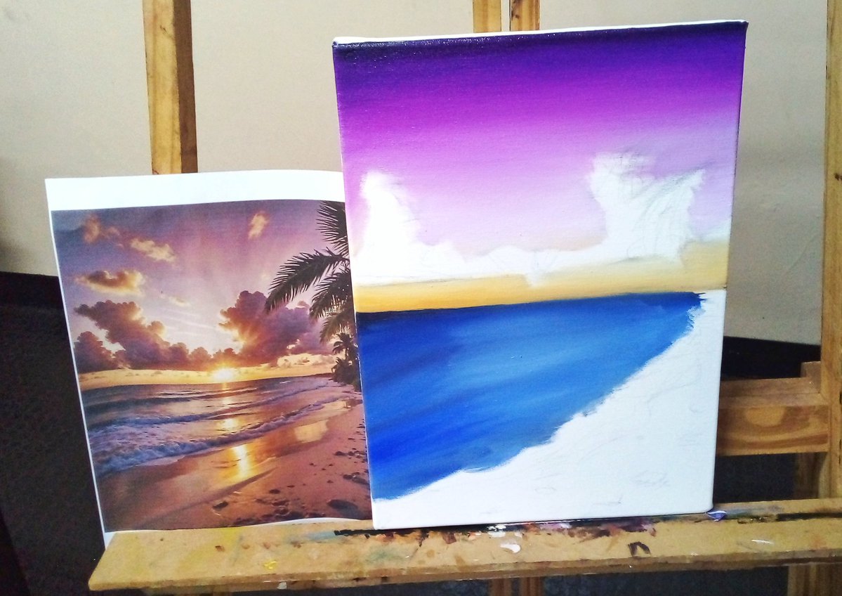 DesenhosdoEstev's tweet image. Mais um quadro da minha aula de pintura a óleo, acho que exagerei no magenta.