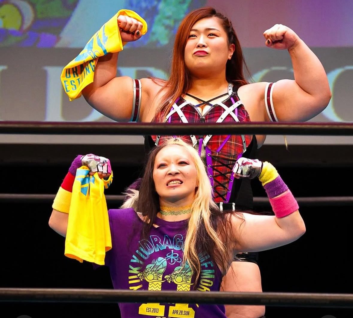 yuu_tjp's tweet image. わたしは！さいごに！
みぃさんと双琉王に挑戦するっ🐉✨
今のチャンピオンはグルクンマスクとYAMATOのおふたり。防衛戦しっかり守ってきて、わたしたちが挑戦して獲る👑

みぃさんが復帰して絶対ふたりで挑戦したかったこと。沖縄のチャンピオンになって引退する👑✨

#rd_pw #DRAGONGATE #SENJO