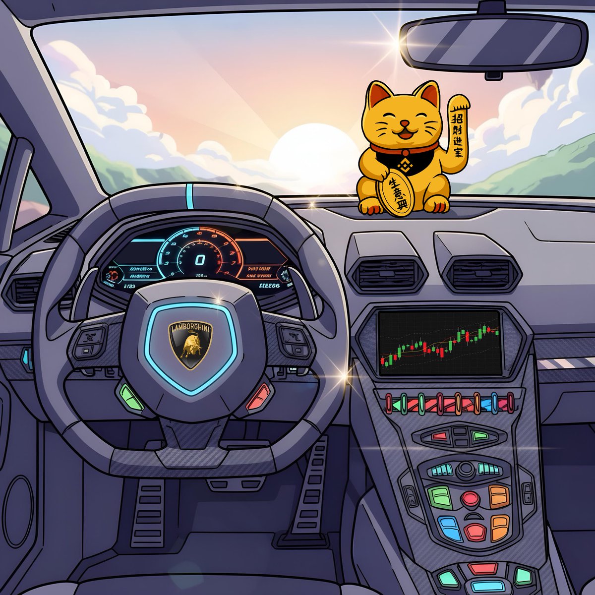 当你的招财猫坐在兰博里，你已经赢了
 
When your Lucky Cat rides in your Lambo, you’ve already made it. 🔥