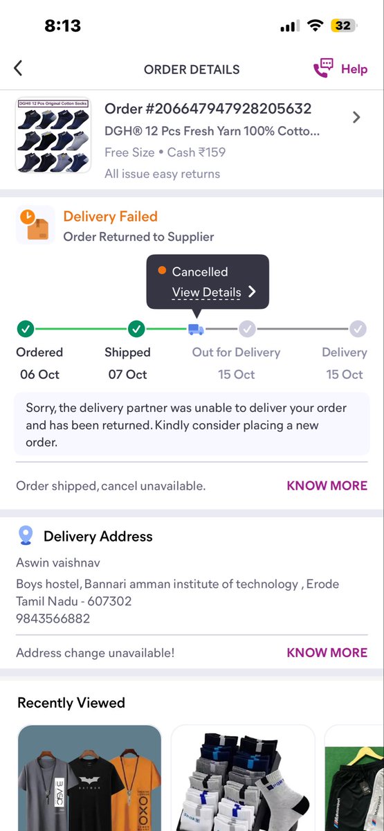 AswinVaishnav's tweet photo. @Meesho_Official 

Hello,
One of my orders reached “Out for delivery” but got cancelled without delivery.
Three other orders were also cancelled after shipping.
This has caused inconvenience since I waited many days.
Please check this issue and provide compensation https://t.co/A2qnu2B3Sw