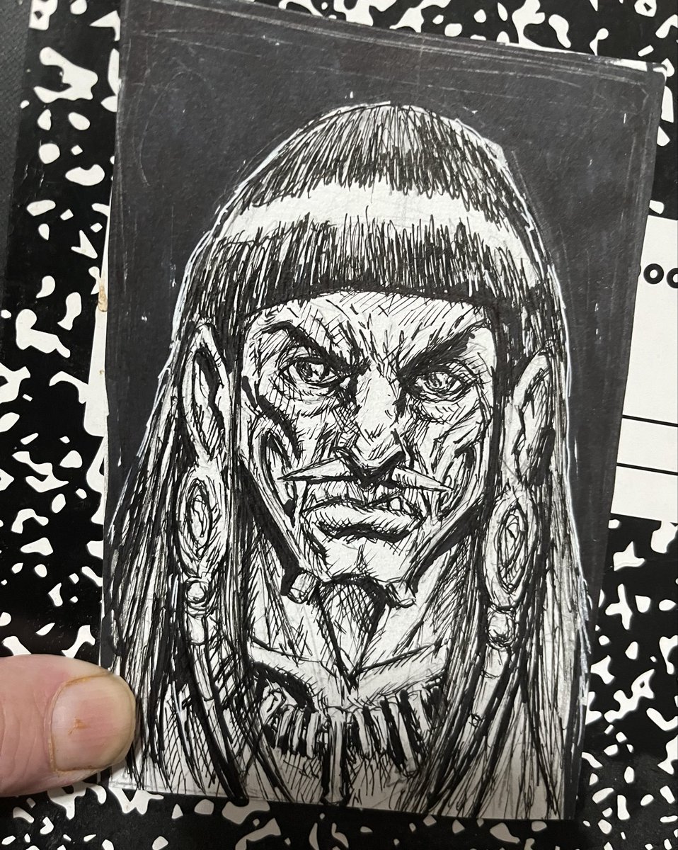 alarichbarca's tweet image. I was using my art as bookmarks, this fell out of Cormac McCarthy. Before I stopped drawing to write I couldn’t stop drawing indigenous people and no one dug it #author #writer #thecarrionflesh #nightofthelongpig