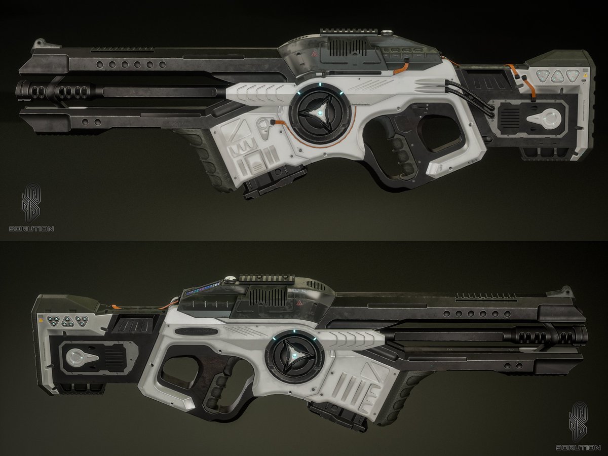 sorution_'s tweet photo. my first Sci-Fi rifle design project, I did everything from A to Z in  this 3D model. designed the whole gun from concept to materials and  rendering. 
3D modeling and unwrapping in 3Ds Max 
Materials and baking in Substance 3D painter 
Rendered in Unreal Engine 5 
#3dart #3DCG https://t.co/6foX39uwEl