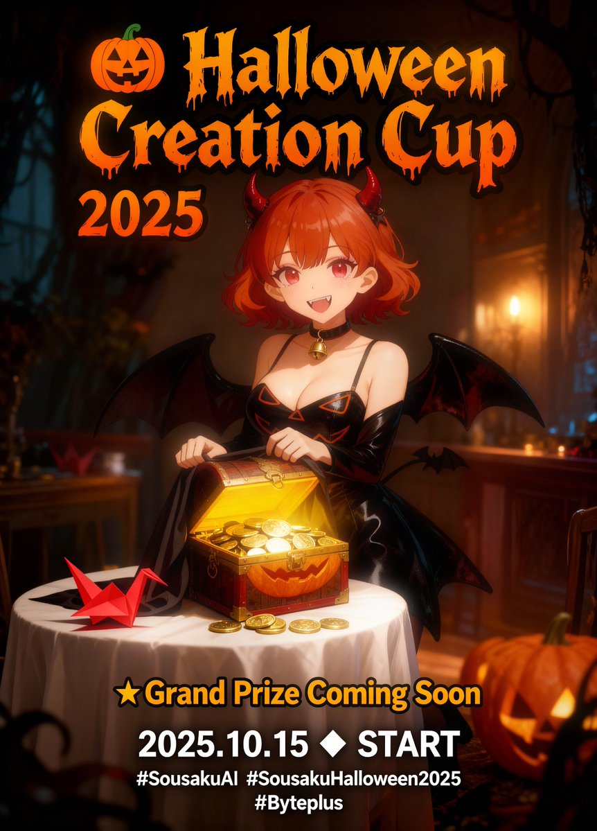 sousakuai's tweet image. 🎃 Sousaku.AI に“魔法”が訪れる…
✨  と Byteplus社がコラボ！超レアなハロウィン創作イベントをお届けします。👀

👑 総額4,000ドル相当の豪華賞品をゲットするチャンス 👑

🚀…