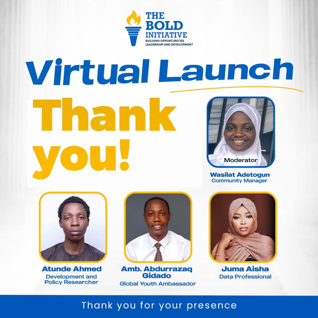 Dboldinitiative's tweet photo. Thank you for making The Bold Initiative Virtual Launch a success!🙏🏽

Stay tuned for the next phase as we continue Building Opportunities, Leadership &amp; Development.

#TheBoldInitiative #BeBOLD #ThankYou https://t.co/tc4SFhdMvI