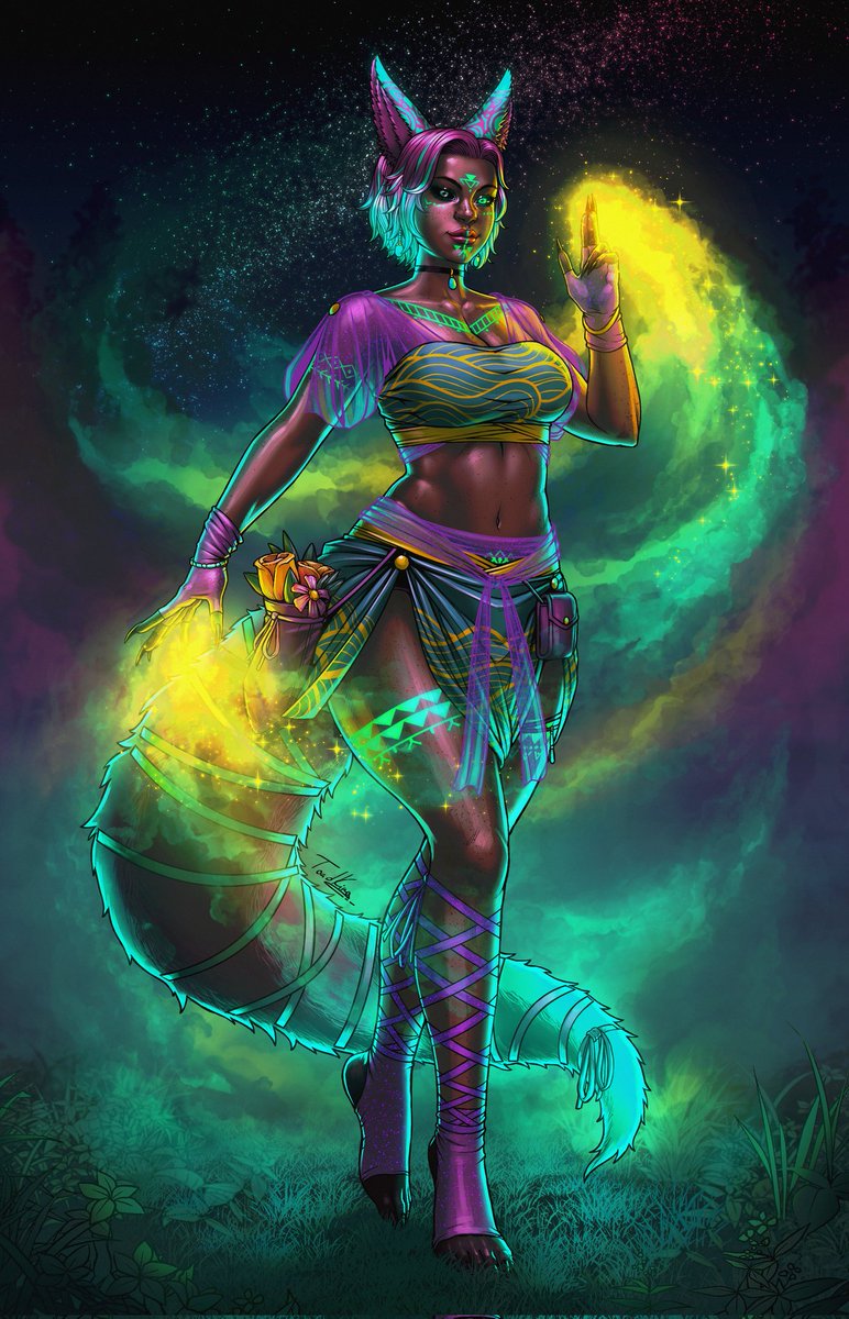 DamnToadKing's tweet image. Commission artwork with Owhi the Mistweaver (no tag this time)💚
#commissionart #artshare #fantasyart