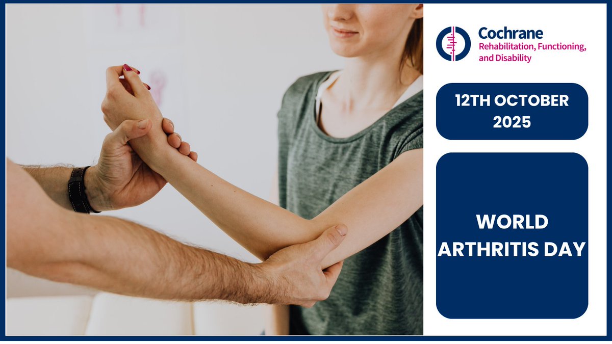CochraneRehab's tweet photo. Celebrating World Arthritis Day!

@CochraneRehab maintains an extensive evidence base through its specialized eBook platform, which curates systematic reviews relevant to #rehabilitation practice. 
#WorldArthritisDay2025 #EULAR #WorldRehabAlliance #Disability https://t.co/qseUaxtopA