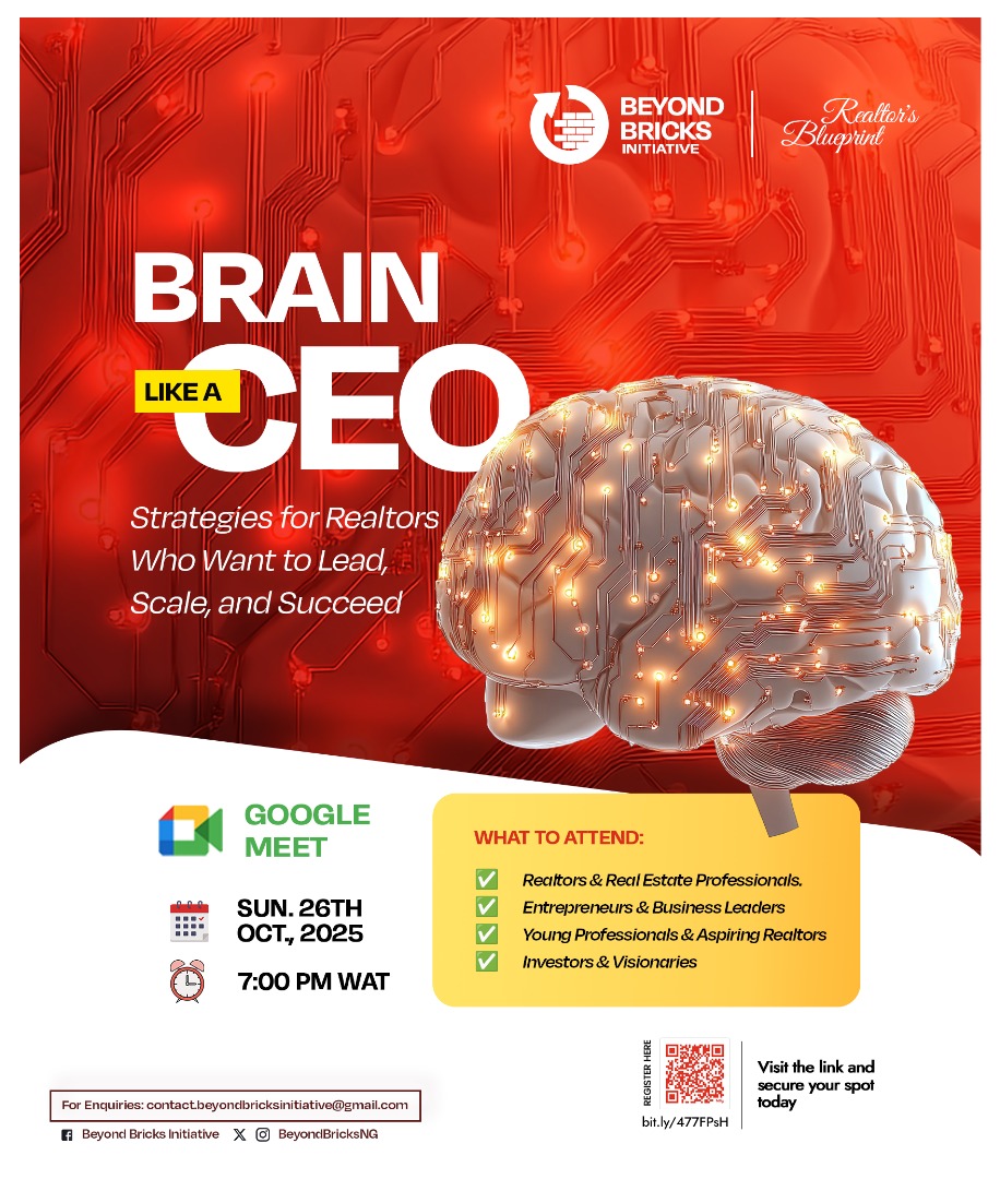 _DrBLewis's tweet image. BRAIN LIKE A CEO
A mindset isn’t born, it’s built.
This October, step into a room where Realtors stop thinking small and start thinking strategically.

26th Oct, 2025 | 7PM | Google Meet

Register now;
bit.ly/477FPsH

#BrainLikeACEO  #RealEstateGrowth