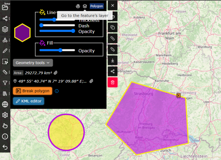 kmzmap's tweet image. Big update on kmzmap.com

➕ Feature Editor now lets you jump to a feature’s layer or locate it on the map
🆕 New Layer Screen shows all layer objects with quick locate &amp;amp; edit options

#mapping #gis