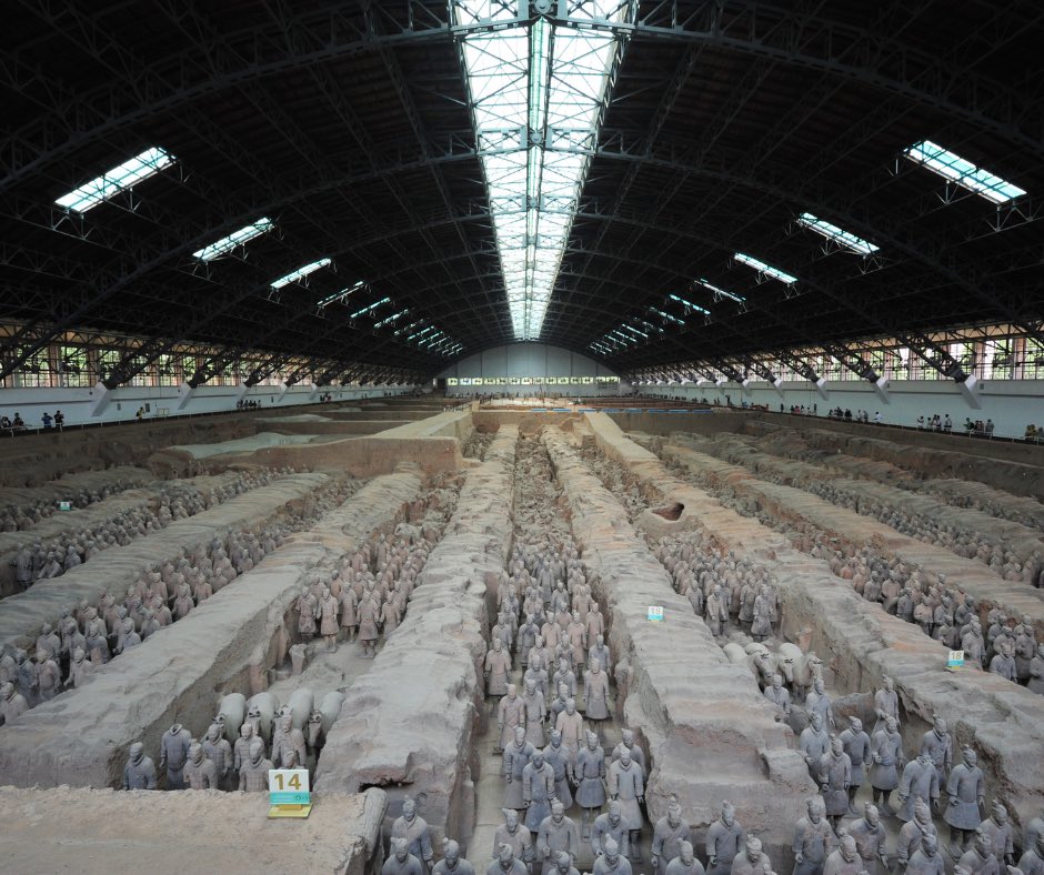 The Terracotta Warriors in Shaanxi, China.

In 1974, a Chinese farmer was digging a well when he discovered a life-sized clay soldier.
Since then, 2,000 terracotta clay warriors have been excavated, and it is believed that 6,000 more remain buried underground. 

Each warrior has