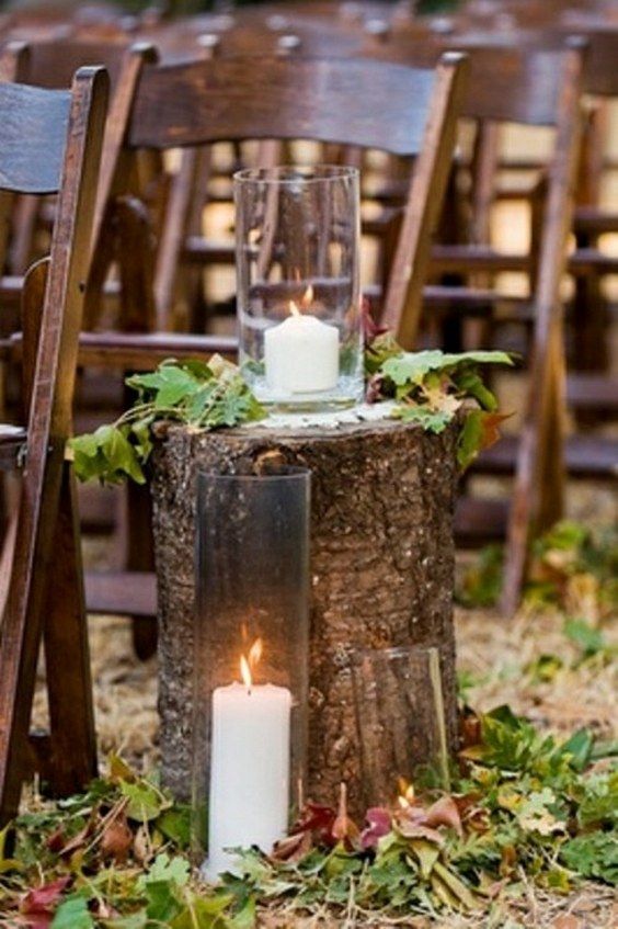 Transform your mid-October wedding tables into a cozy autumn dream 🍁✨Mix rustic wooden stumps or slab bases with elegant candlesticks in warm gold or bronze tones. This stunning combo creates the perfect blend of woodland charm and golden glamour!

Pic creds: Pinterest