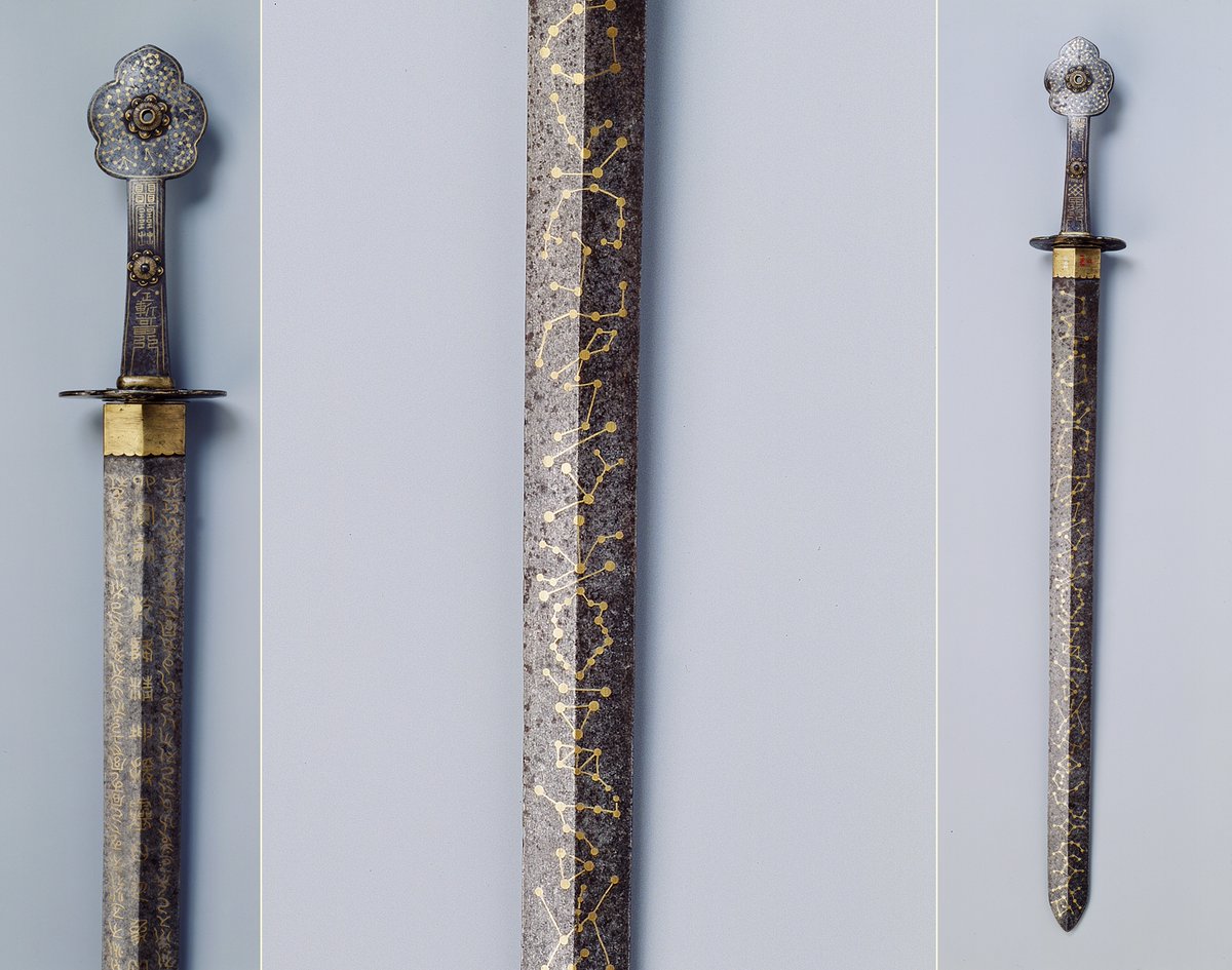 archaeologyart's tweet image. Four‑Tiger Demon‑Slaying Sword (Sainchamsegeom). Korea, Joseon dynasty, 17th–19th century AD. Iron with gold and silver inlay; L. 100 cm. Collection: National Museum of Korea, Seoul.