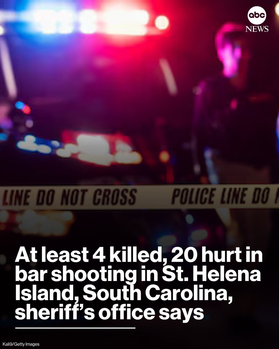 ABC's tweet photo. At least four people were killed and 20 injured early Sunday in a shooting at a bar in St. Helena Island, South Carolina, according to the Beaufort County Sheriff's Office. https://t.co/LMgPAv8T7f https://t.co/KcdKTrZtxZ