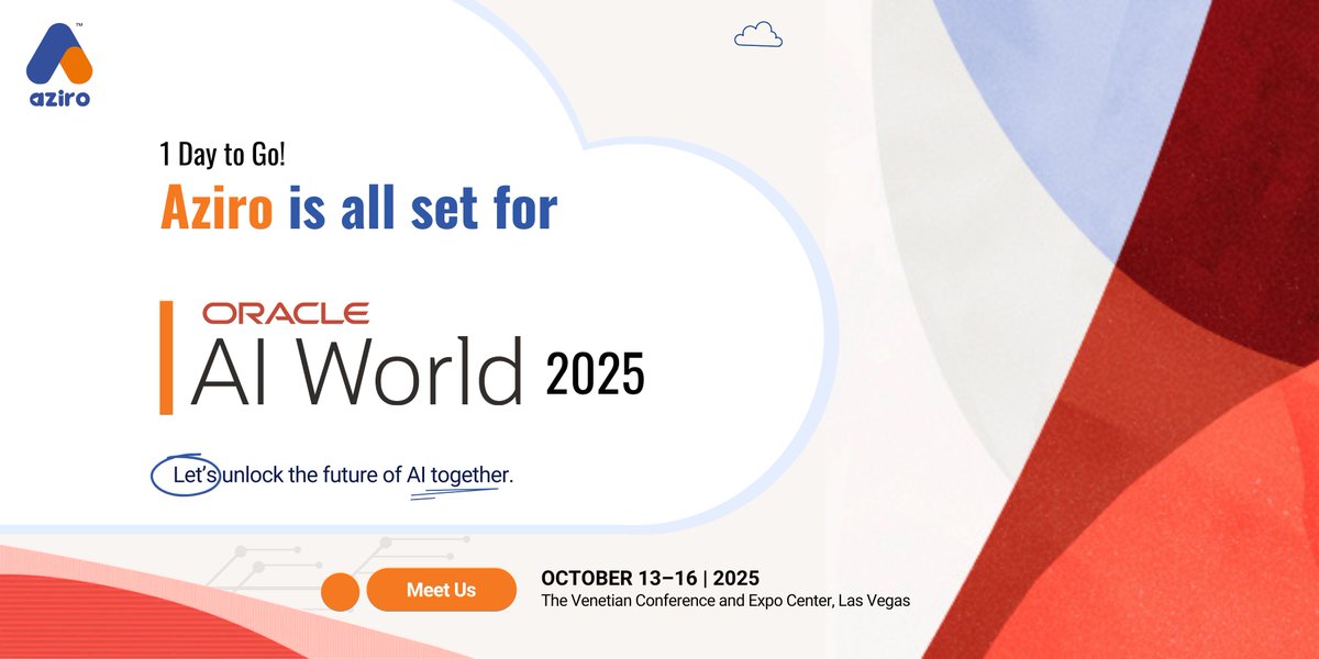 AziroTech's tweet image. The stage is set, Aziro is ready, and the buzz is real!
Team Aziro has officially touched down at Oracle AI World 2025 — the global hotspot for the latest in AI, OCI, data, and enterprise innovation.
Let’s connect!
#AIWorld #OracleAIWorld #AziroatOracleAIWorld