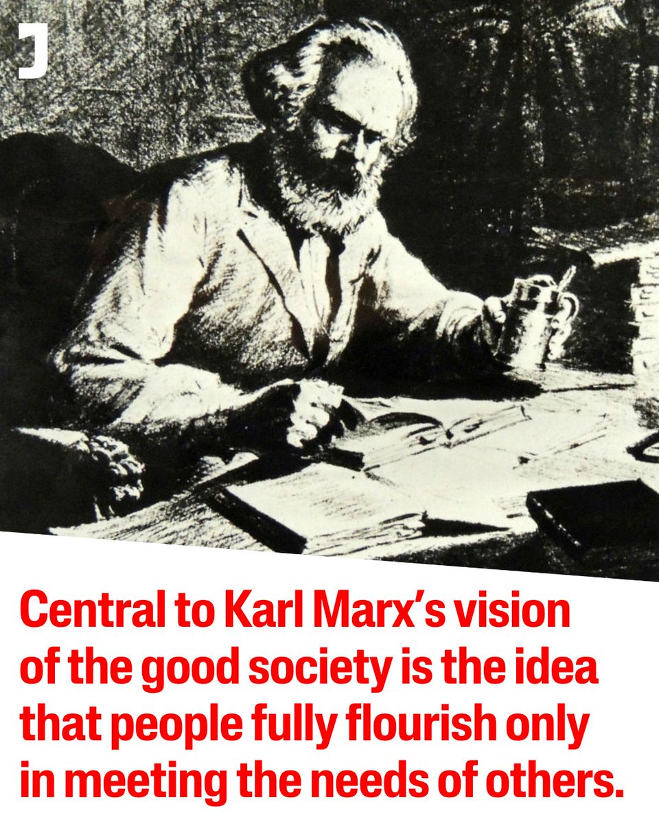jacobin's tweet image. Karl Marx’s vision of the good society is often dismissed as unrealistic, said to depend on limitless abundance and no need for people to perform different kinds of work.

These objections are based on a misinterpretation of his view. jacobin.com/2025/10/marx-t…