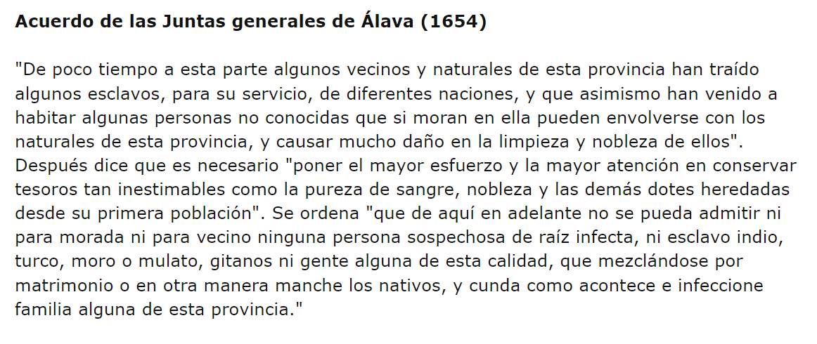 Para proteger la «pureza de sangre» local se prohíbe residir en esta provincia de España a «ninguna persona sospechosa de raíz infecta, ni esclavo indio, turco, moro o mulato, gitanos ni gente alguna de esta calidad».

#Hispanidad🇪🇸 
x.com/HistoriaEspann…