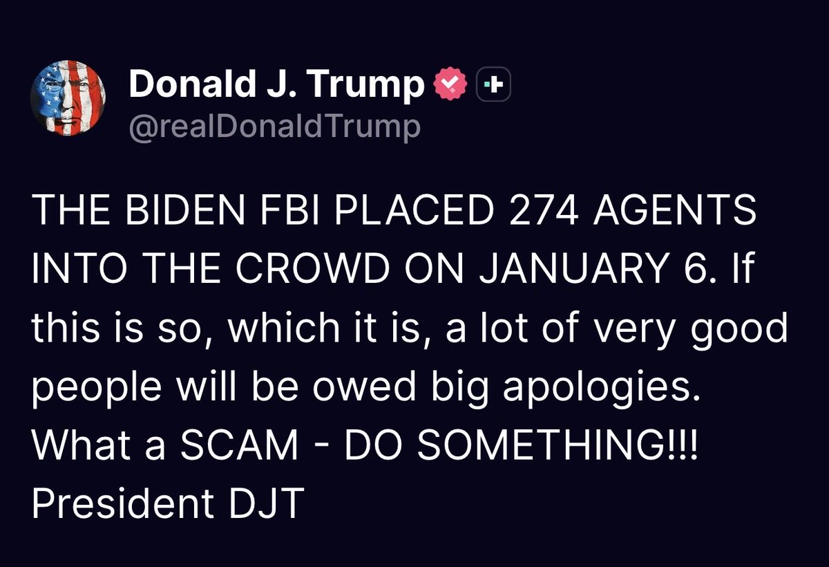 💥💥💥 LET THIS SINK IN: we now know that 274 FBI agents were among the crowd at January 6. It’s almost as if the FBI was working with Antifa, who we now know posed as MAGA on January 6. 

I don’t know about the rest of you, but I want to start seeing arrests!