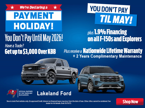 Lakeland_Ford's tweet image. Your Payment Holiday Starts Now! You Don't Pay Until May 2026! 1.9% Financing on all F-150's & #Explorers + Get a Nationwide Lifetime Warranty + Up to $3000 over KBB trade value & 2 Years Complimentary Maintenance Included! What are you waiting for?
lakelandford.com