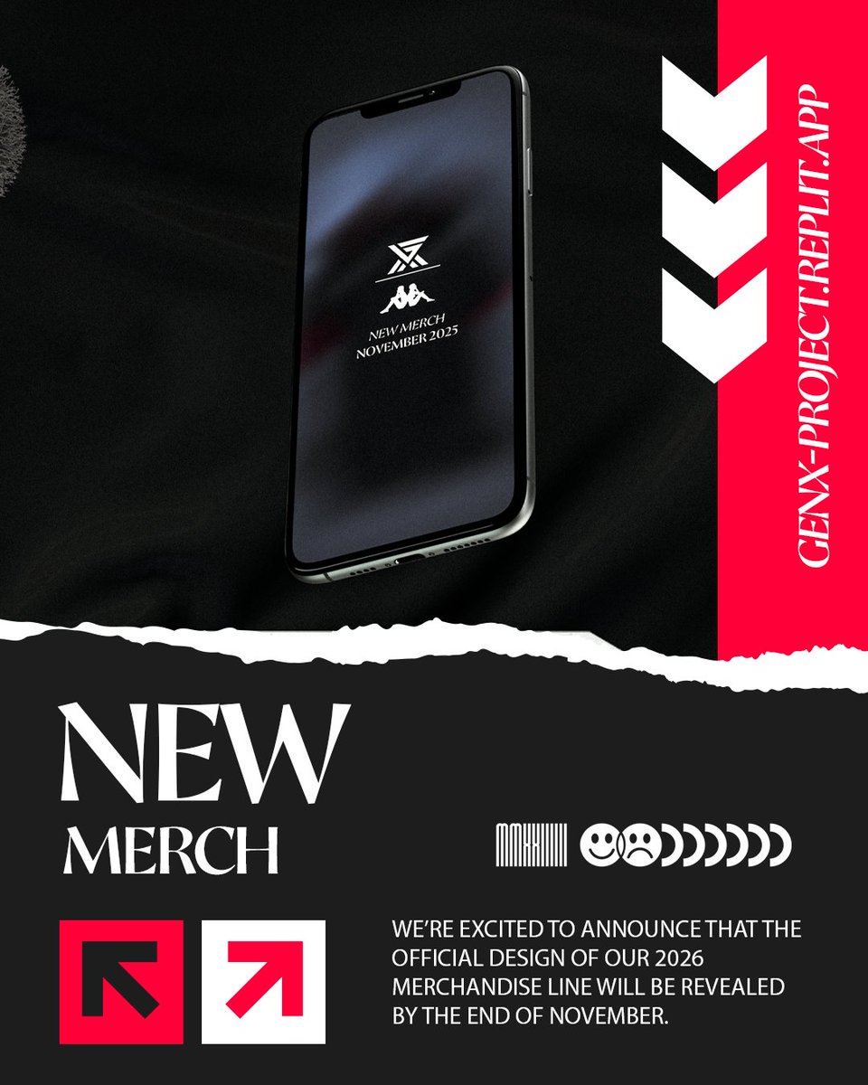 GENXAssociation's tweet photo. Quelque chose de nouveau arrive… 👀
Le design officiel de notre merch 2026 sera révélé à la fin novembre. Préparez-vous. https://t.co/8V1KGz6aPa
