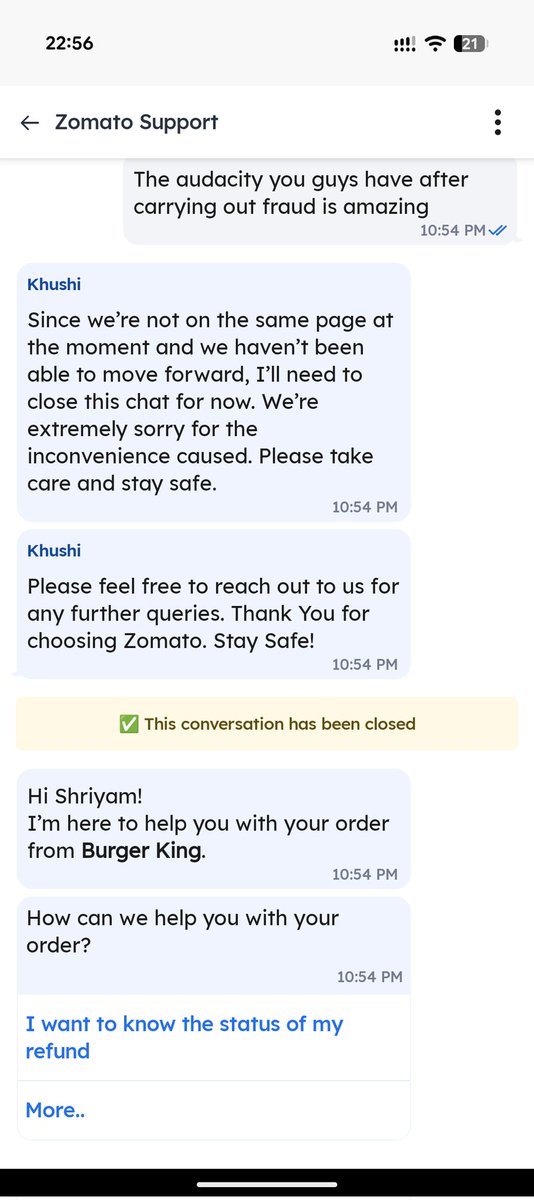 Intrepi03549035's tweet photo. Here’s a punchy tweet you can post to highlight this issue:

🛑 Ordered Korean Wings for ₹145 on Zomato. Didn’t receive them. Got a refund of only ₹101. Customer support (Kushi) says there’s a “cap” &amp; I won’t get more.

Pay ₹145, get NOTHING—Zomato keeps ₹45.
Is this legal!! https://t.co/pM33QDhXE9