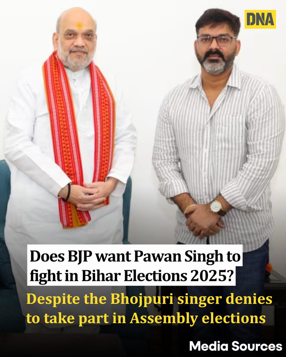dna's tweet image. According to media sources, BJP want Pawan Singh to fight in Bihar Elections 2025, but the Bhojpuri singer denies to take part in Assembly Elections

#DNAUpdates | #BJP | #PawanSingh | #BiharElection2025