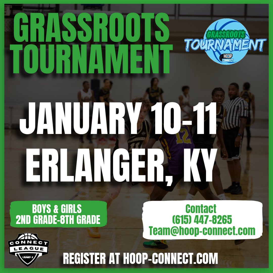 🔥 Kick off the New Year with the Grassroots Tournament! 

The Grassroots Tournament is coming to Erlanger, KY – January 10, and it’s your chance to set the tone for 2026! 

🏀 Boys &amp; Girls | 2nd–8th Grade

📍 Erlanger, KY
📅 January 10–11
💻 Register now at