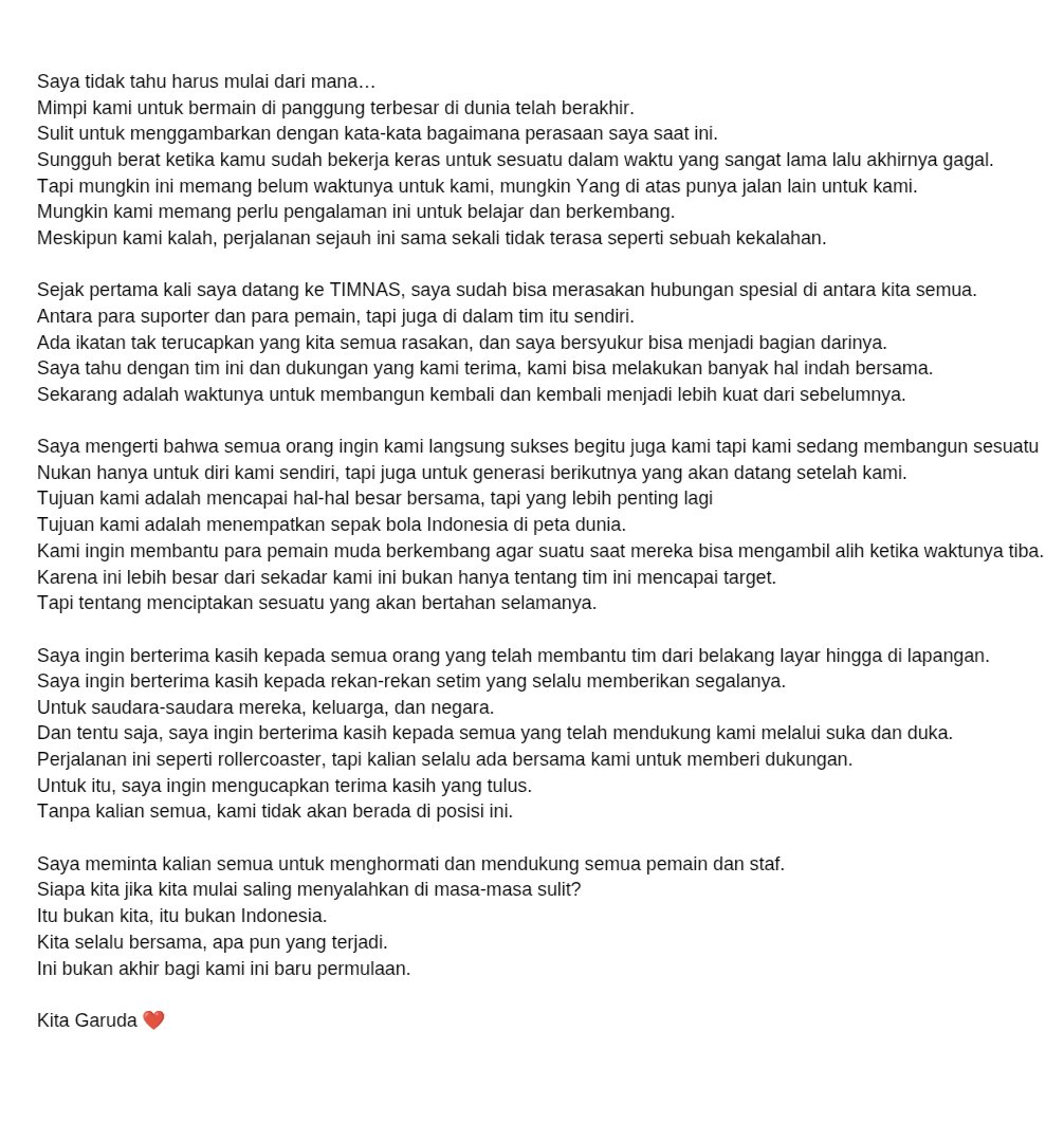 Jay Idzes mengunggah postingan emosional via akun Instagram-nya. 

Capt. ❤️👏🏽