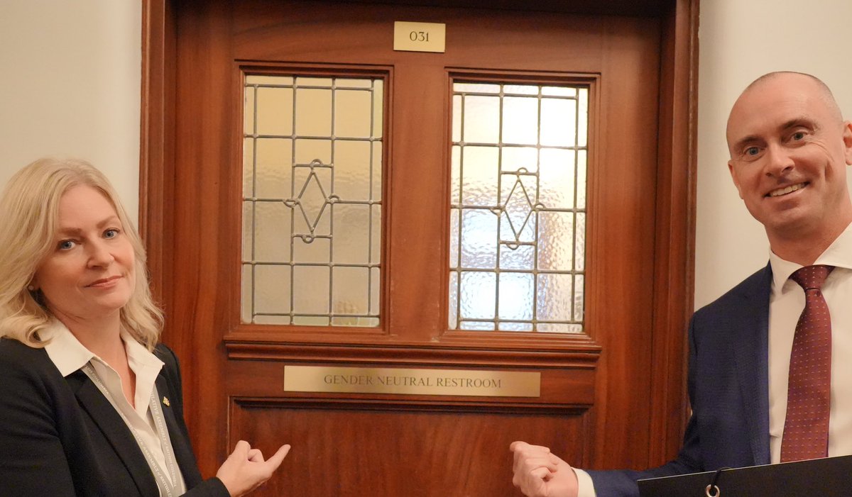 TaraArmstrongBC's tweet image. Men and women should not have to share a public bathroom. This one in our Legislature has two stalls and a shower!