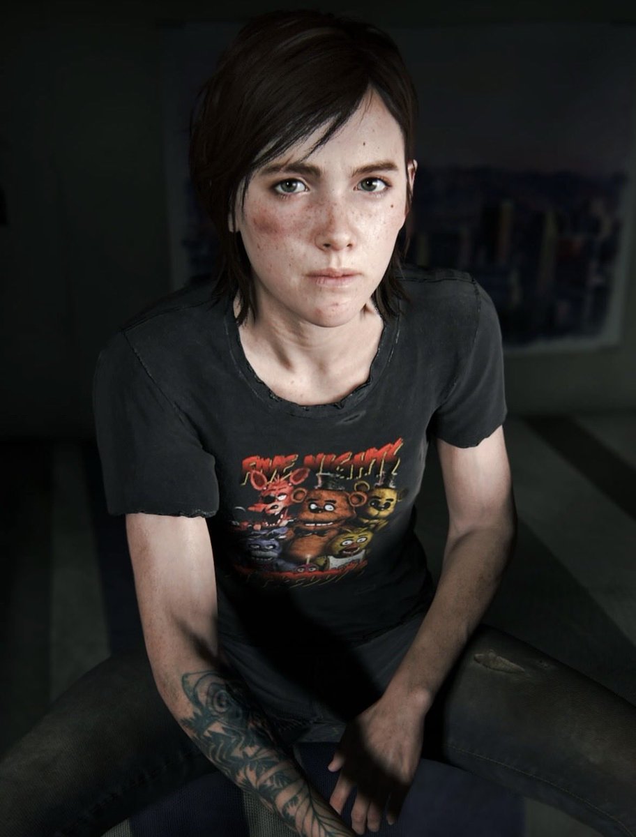 V4LKILLS's tweet image. ellie wearing fnaf like god intended.