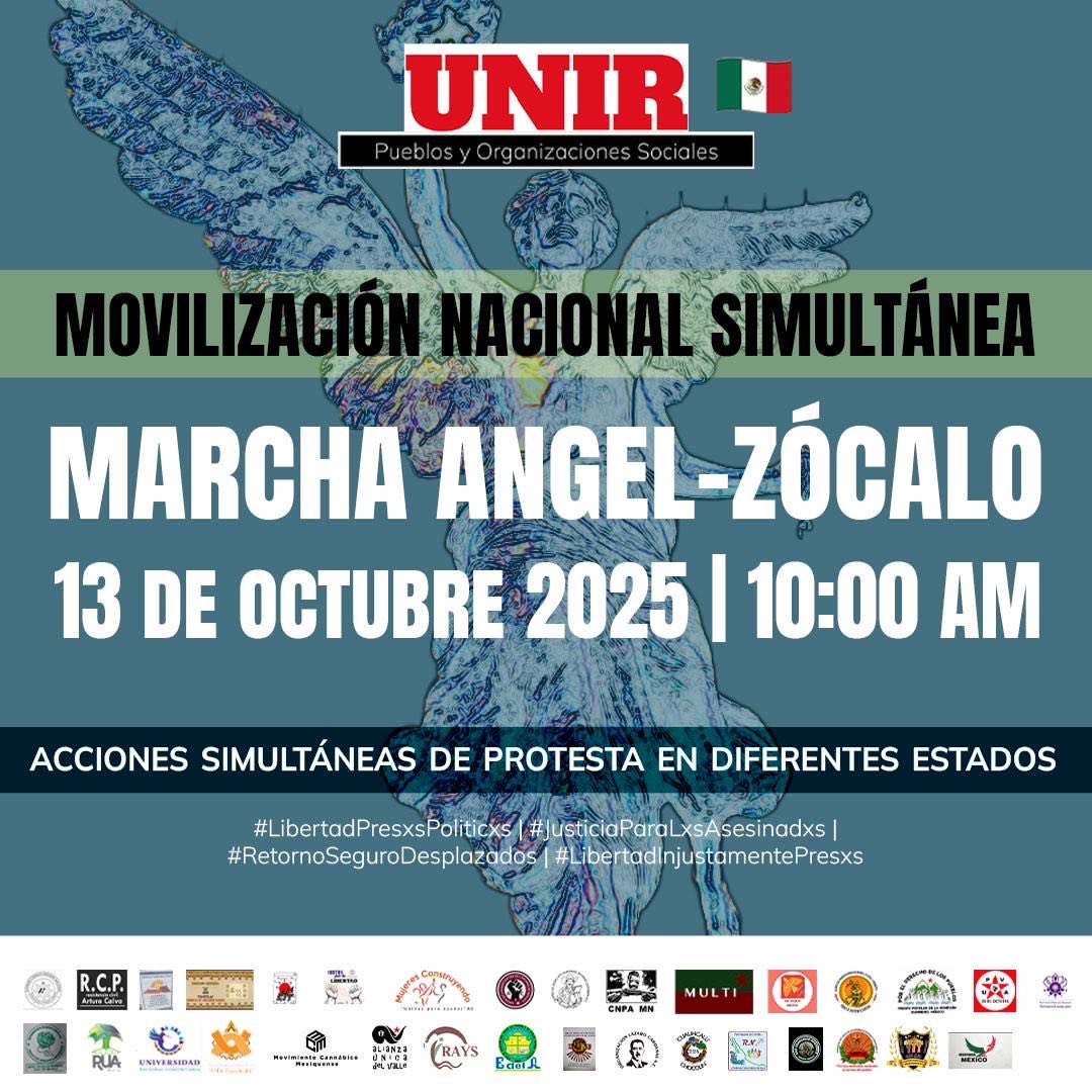 MULTI_Oficial1's tweet image. El #MULTI como integrantes de la #UNIR (Unidad Nacional Independiente en Resistencia) convoca a sumarse a la Movilización Nacional Simultánea. 

- #Justicia para nuestros hermanos caidos
- #RetornoSeguro para los #desplazados forzados #triquis
- Libertad para #PresosPolíticos