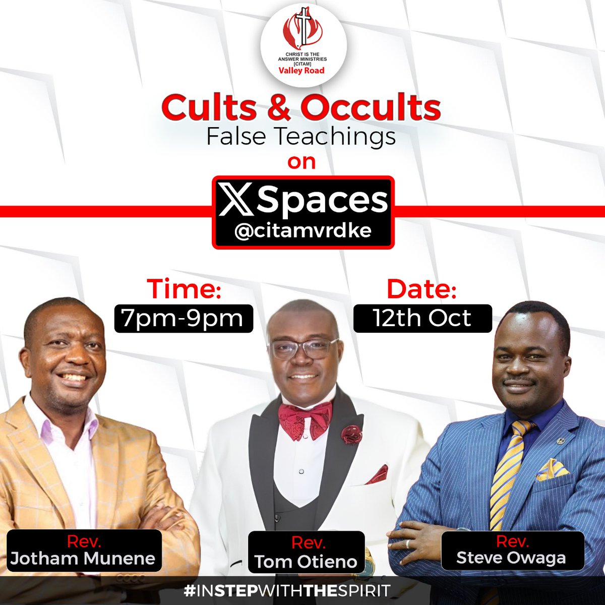 FRANKROCKHARDLE's tweet photo. Have you ever encountered fortune tellers, witchcraft, false teachers or those who consult the dead? What about cults and the occult?
Join us this Sunday at 7PM on X Spaces as we dig deep into these topics with our panelists;  Rev. Jotham Munene, Rev Tom Otieno &amp; Rev Steve James. https://t.co/B495yAAnMy
