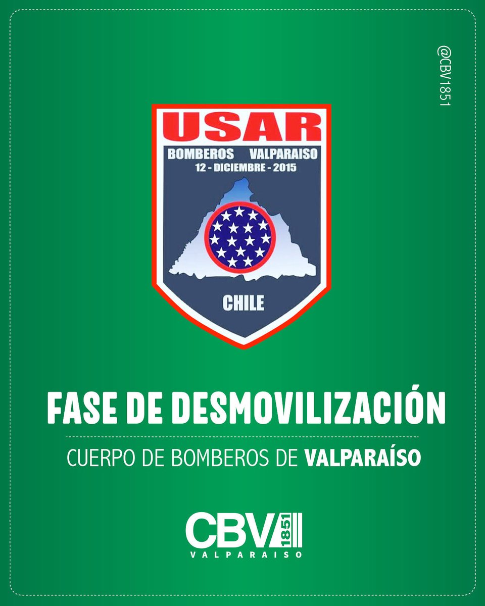 ⛑️| Por instrucción del comandante, y considerando el fin del Ejercicio de Movilización en Viña del Mar simulando la respuesta a un terremoto de magnitud 8,, el equipo USAR Bomberos Valparaíso pasa a Fase de Desmovilización para volver al estado permanente de Fase de Preparación