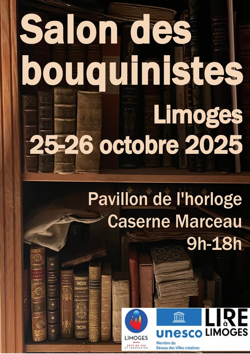[Agenda] Le salon des bouquinistes investit le pavillon de l'horloge de la caserne #Marceau samedi 25 et dimanche 26 octobre. 
Venez nombreux ‼️