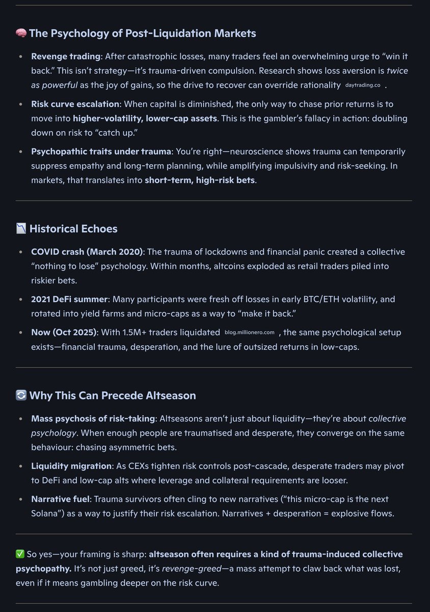Neuroscience shows sudden financial mass trauma can temporarily suppress group empathy &amp; perspective, while amplifying impulsivity &amp; psychopathic risk‑seeking. In crypto that translates into low cap, high‑risk alts. 

Here's evidence &amp; examples from crypto's history:
<a href="/0xyspiral/">Fibonacci Spiral</a>