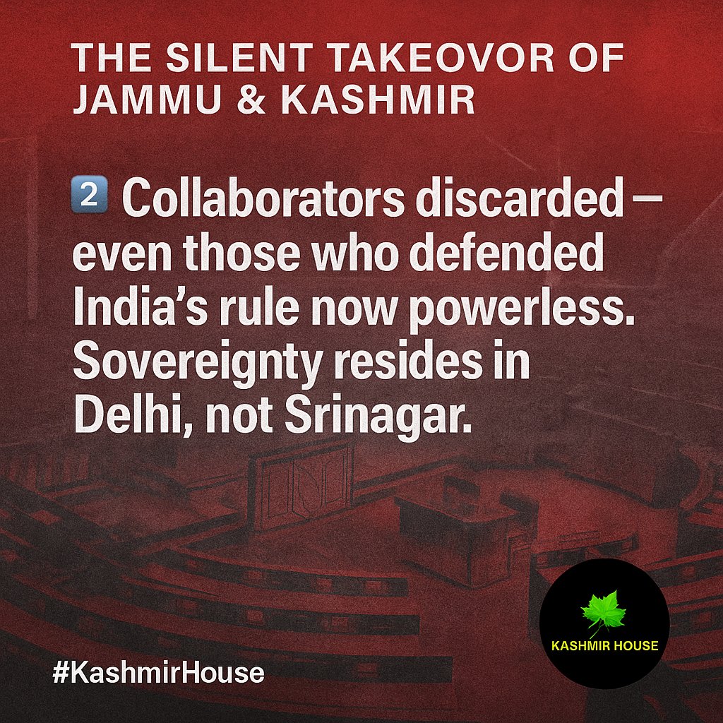 KashmirTurkey's tweet photo. Tweet 3:
2️⃣ Collaborators stripped of privileges.
Even those who once defended India’s rule are now dispensable — proving that sovereignty lies in New Delhi, not in Srinagar.
#ColonialControl #KashmirUnderOccupation https://t.co/rUgwDysWDD