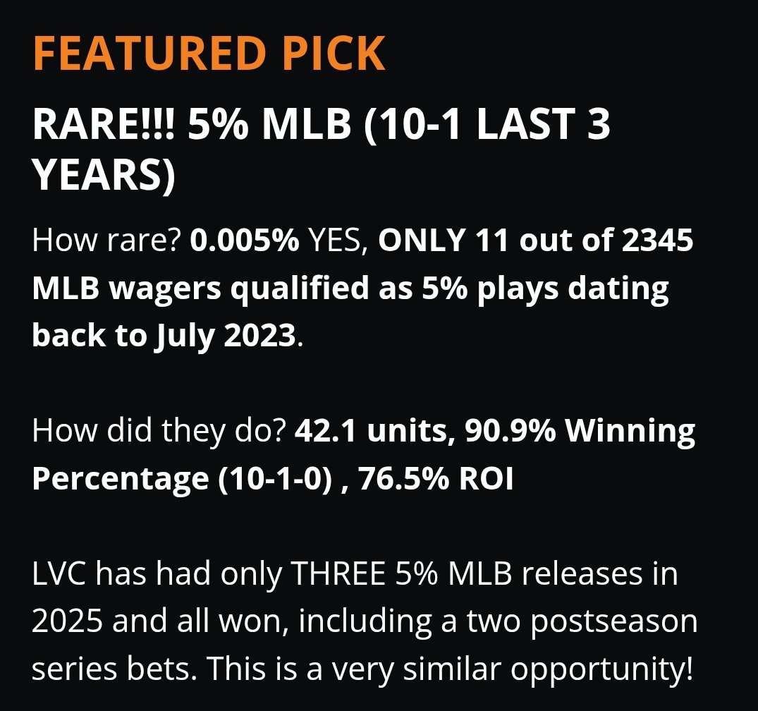 VegasSynergy's tweet photo. .             MLB 5%
     10-1 since 7/2023
              3-0 2025
           https://t.co/O9Fr8X9rFI

@WagerTalk https://t.co/O02ji1ztKn
